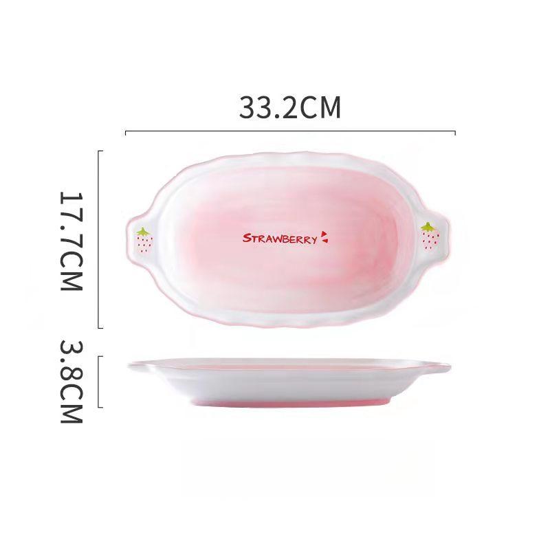 Korean‑Style Fresh Strawberry Ceramic Tableware Set, Oven & Microwave‑Safe Cute Irregular Bowl Plate Spoon for Home Kitchen