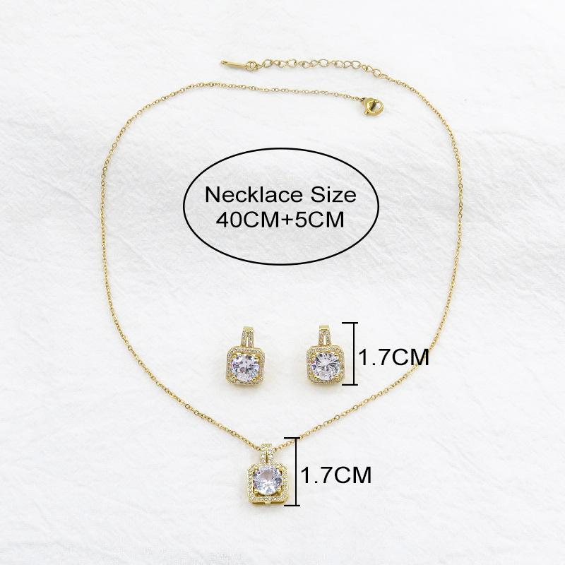 Leichte Luxus-Zirkon-Halskette für Damen mit Nischen-High-End-Temperament-Quadrat-Volldiamant-Ohrring-Set