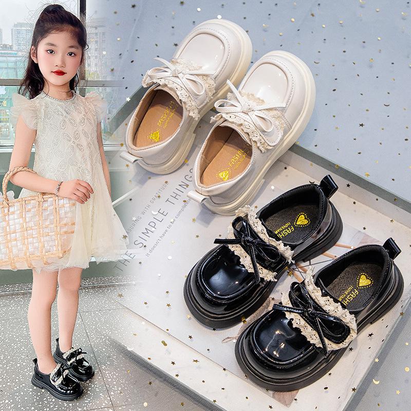Versatile Girls Leather Shoes 2025 Spring New Kids Casual Shoe Simple Girl Bow Princess Shoes Anti Slip Child Performance Shoe