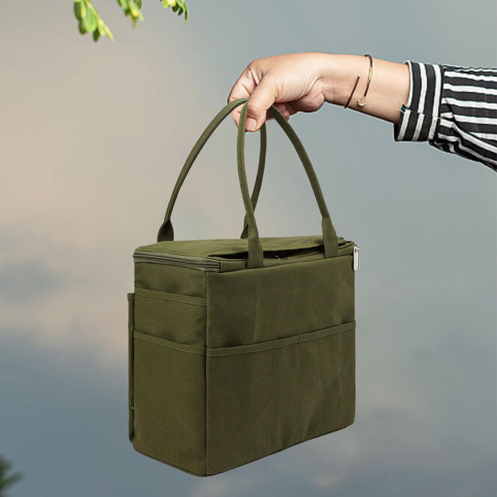 Canvas Yarn Storage Bag Large Capacity Knitting Bag with Multi-layer Pockets Tote Organizer for Hooks Knitting Needles