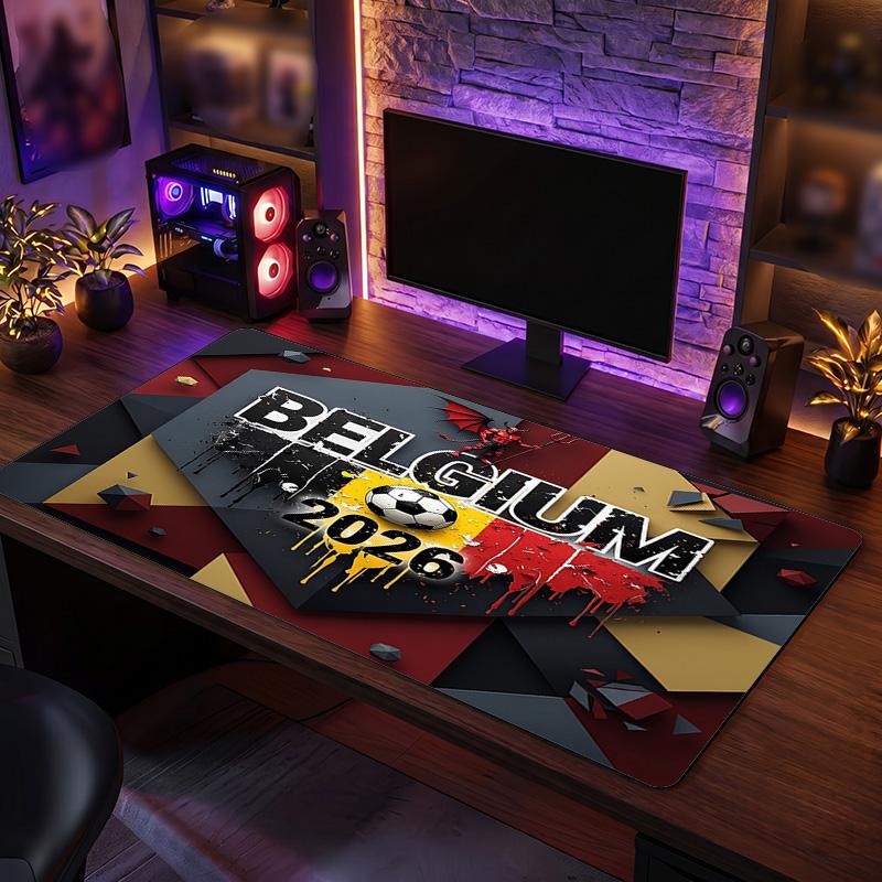 Belgium Football Crest Mouse Pad, Extended Non Slip Rubber Desk Mat for Gaming Office Laptop Fan Gift