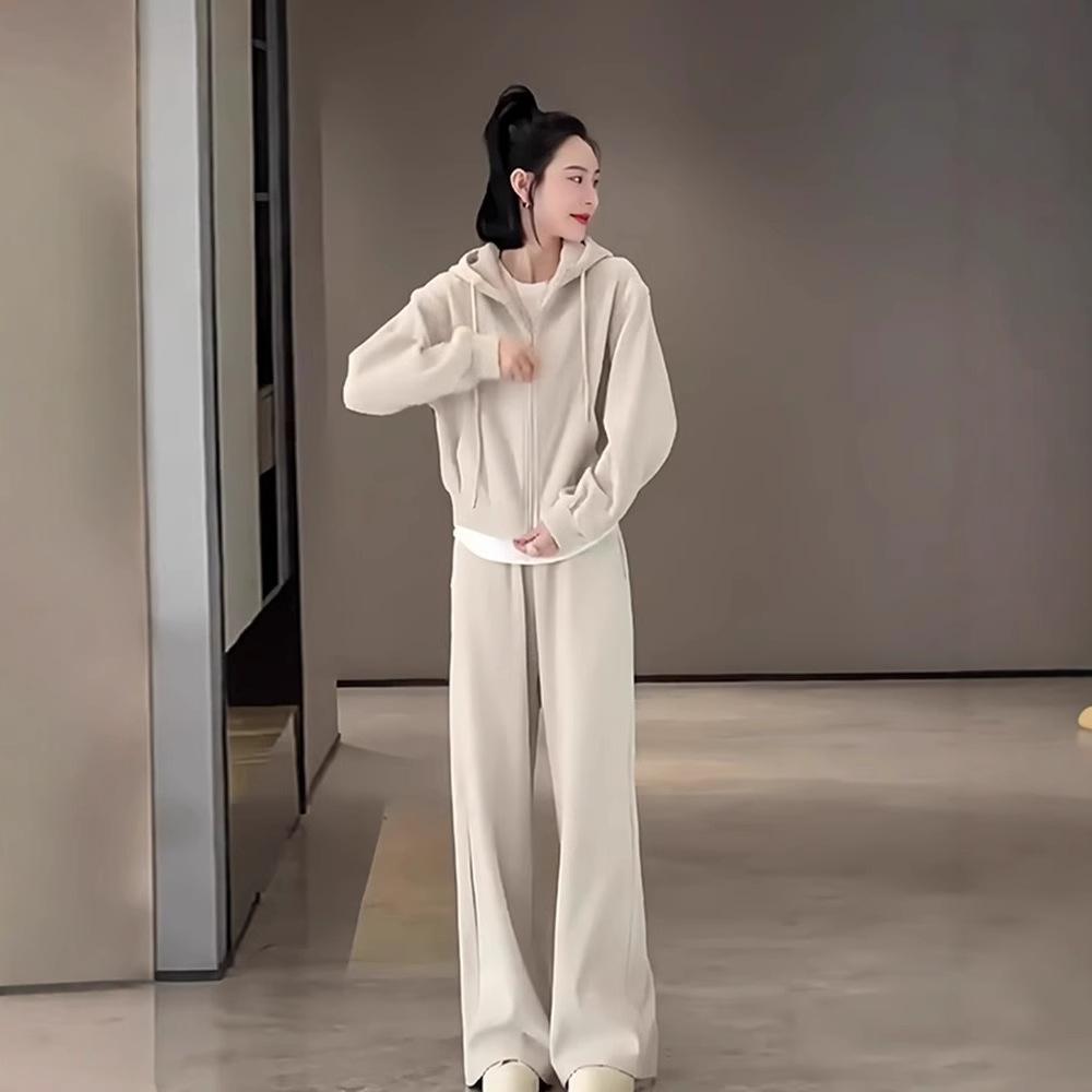 Nadměrná velikost Podzimní a zimní Nová móda Ležérní sportovní oblek Mikina s kapucí Kalhoty se širokými nohavicemi Internetová celebrita Dvoudílný set