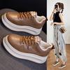 Leather retro little white shoes women's autumn new versatile thick-soled heightening casual shoes muffin sneakers board shoes