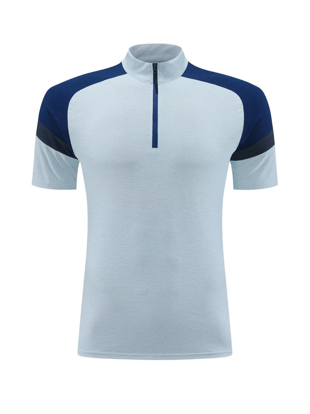 

Детская быстросохнущая спортивная футболка с полумолнией и воротником-стойкой Child Size 28 розовый/синий