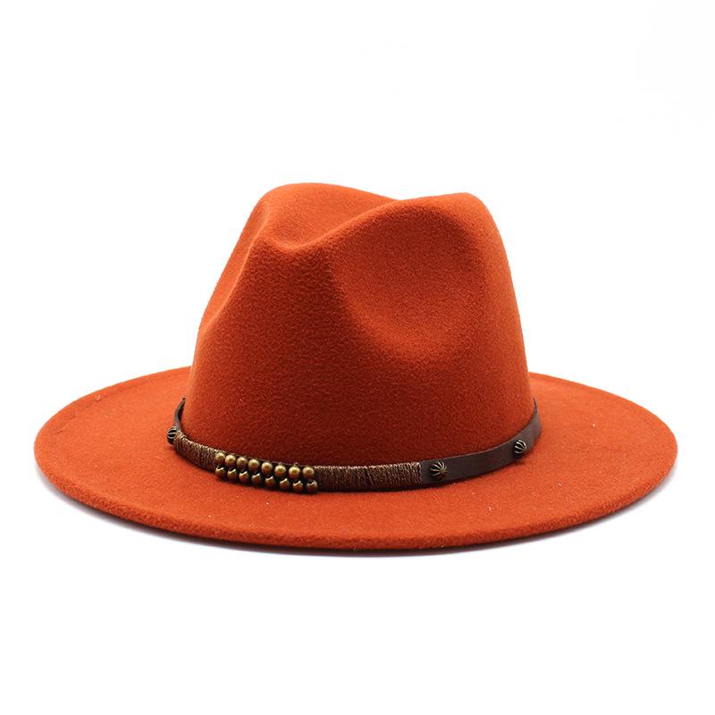 Woolen Jazz Hat British Style Men'S And Women'S Retro Flat-Brimmed Hat Wool Felt Hat Big Brim Top Hat