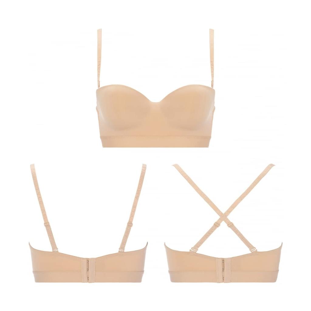 AMOSTYLE Strapless Bra Signature Smooth M020 D65 Size Half-Cup (Removable Straps) (Pink)