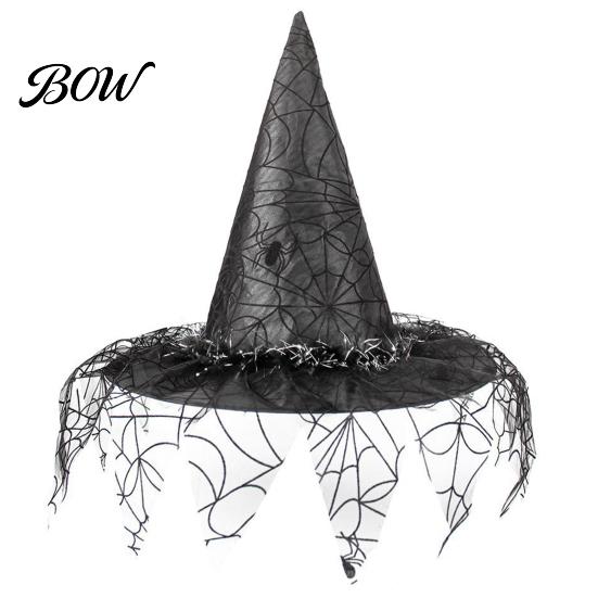 Festival Party Headwear Halloween Witch Wizard Hat, Adult Kids Cosplay Cone Hat with Spider Pointed Web Star Decor, Gothic Costume Prop, Trick