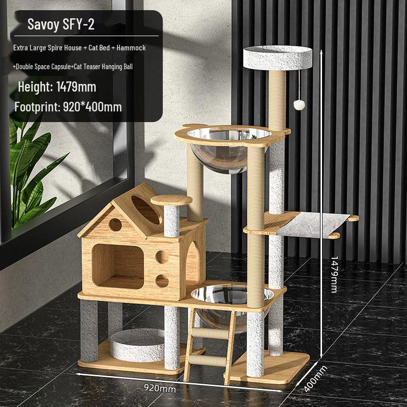 Integrated Cat Tree: Climbing Frame, Bed, Space Capsule, Sisal Toys, and Floor-to-Ceiling Post
