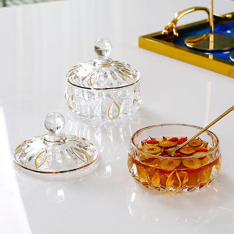 French Luxury Crystal Glass Candy Bowl: Exquisite Transparent Sugar or Jewelry Storage Jar