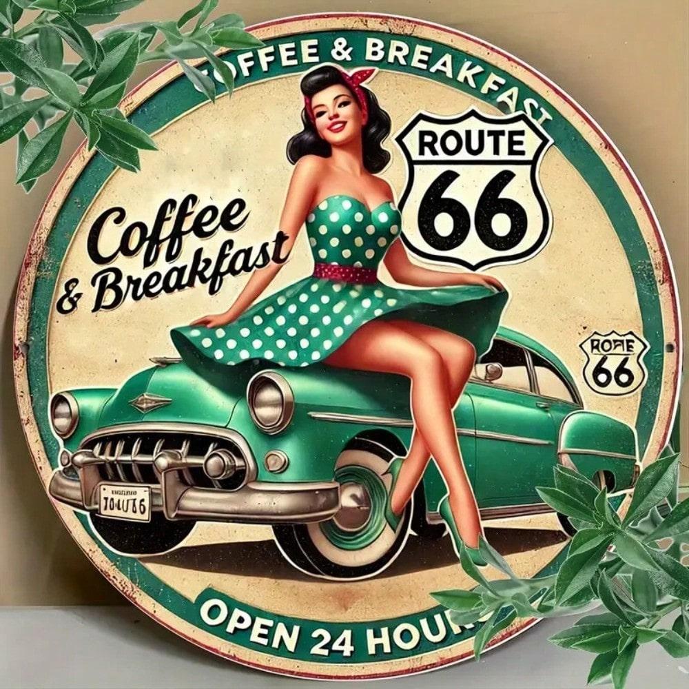 

Vintage Metal Sign Route 66 Wall Decor Garage Bar Cafe 20x20