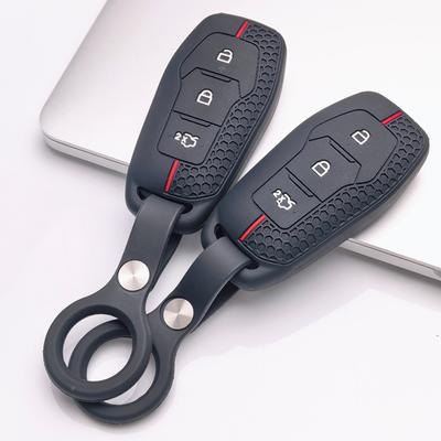 Silicone Key Cover with Keychain for Ford 3 Button Smart Key, Fits Ford Focus Mondeo Kuga Escape MK4 Mustang Against Non-Slip Honeycomb Grip