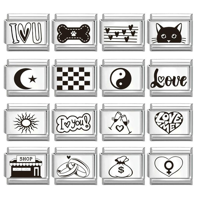 Black Piano Chess Boardlaser Engraving Links Fit 9mm Italian Charms Bracelet Jewelry DIY Making Gifts