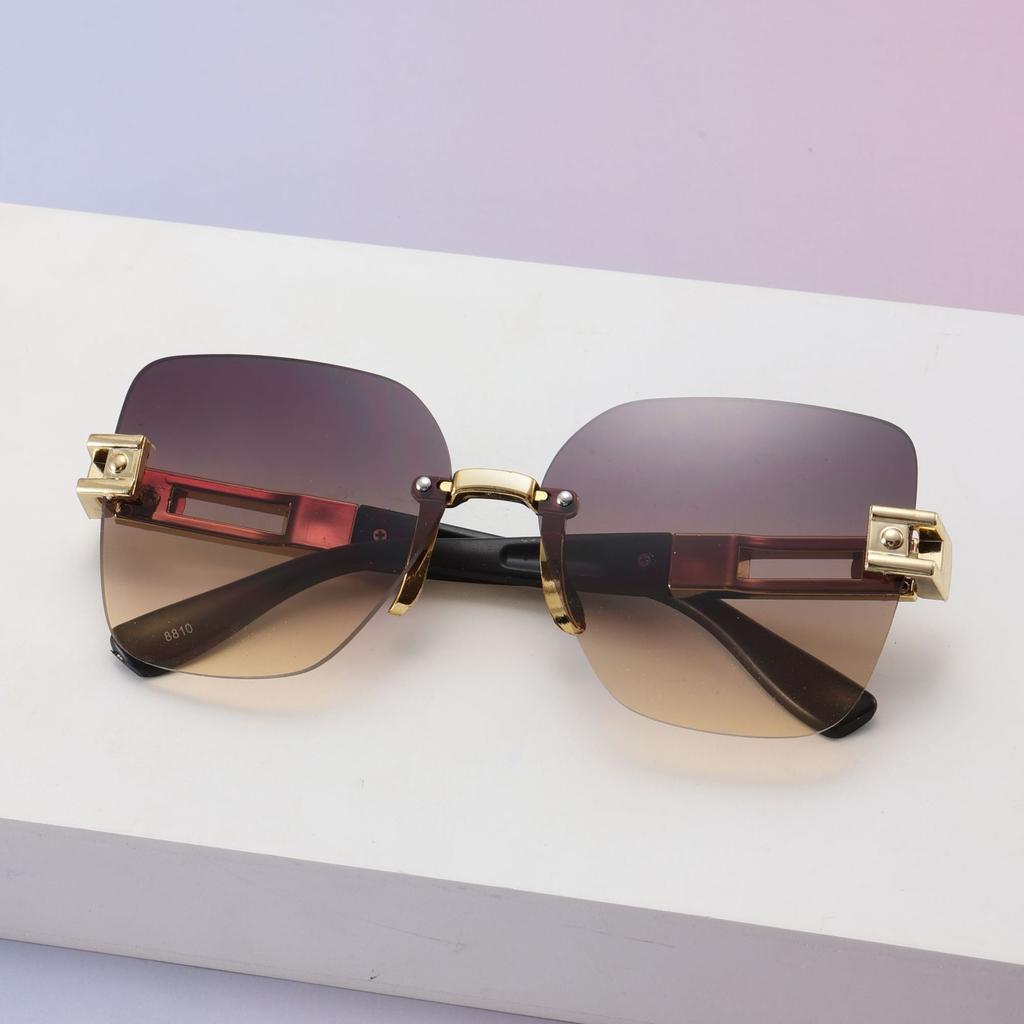 Frameless Diamond Trimmed Square Sunglasses Sunglasses Ladies Fashion Commuter Sunglasses