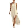 Sleeveless Halter Neck Maxi Dress with Backless Design and Side Slit Lightweight Beach Dress for Women Summer Casual Wear