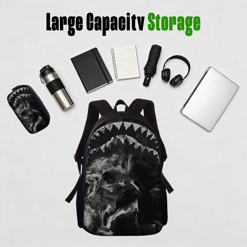 1/2/3/4/5PCS Trendy Shark Graphic Backpack Set | Perfect for School & Daily Adventures