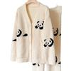 Thick Furry Flannel Cardigan Trouser Suit Autumn Winter Plush Women 2PCS Pajamas Sleepwear Set Loungewear Cartoon Panda Homewear