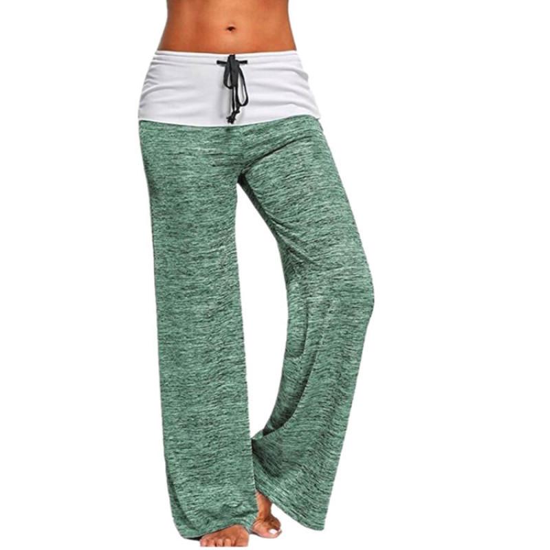 Hot Dames Kleurblok Wijde Pijpen Yoga Broek Midden Taille Losse Lange Broek Hofbroek Dames Sportbroek Trekkoordbroek