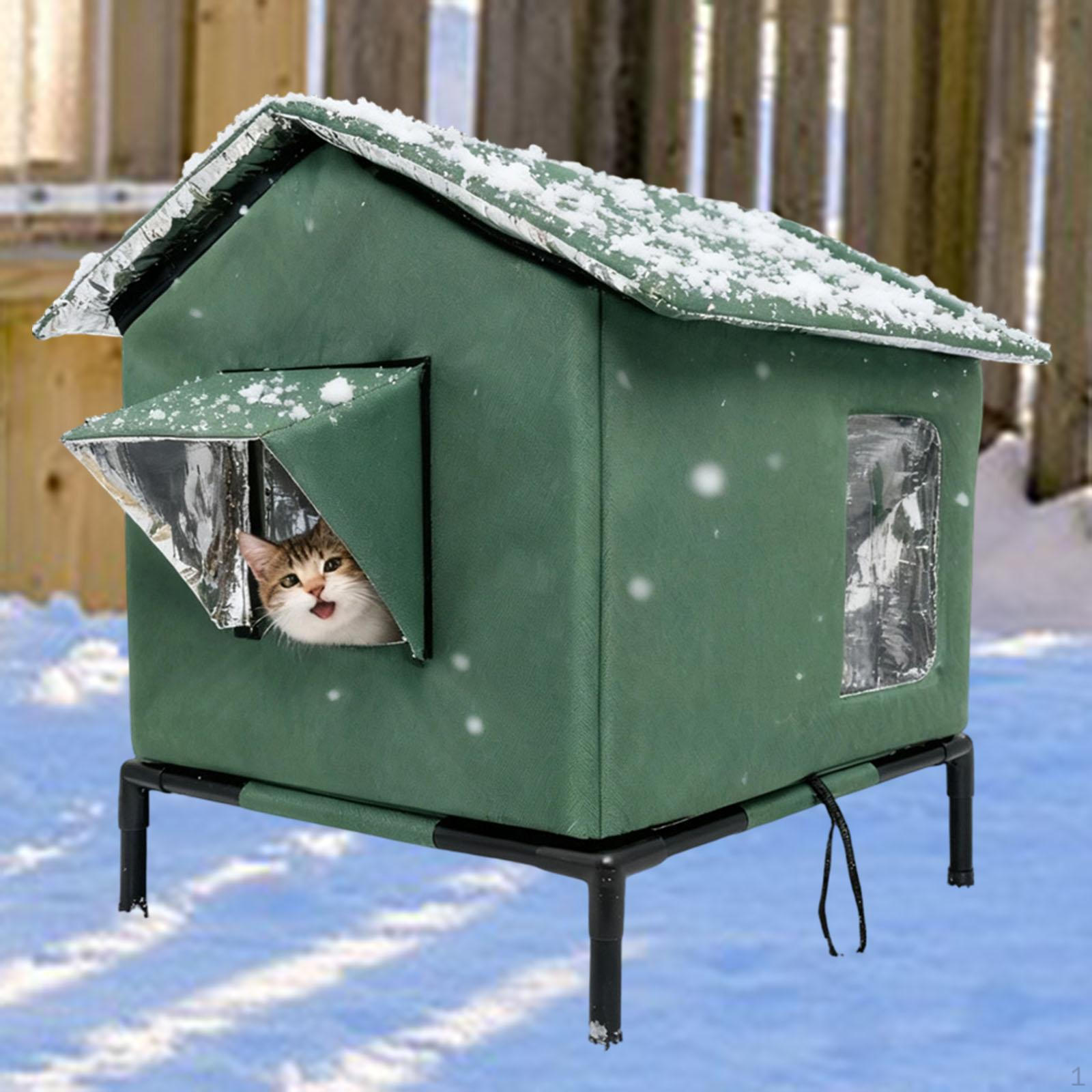 

Elevated Outdoor Cat House, Portable Oxford Cloth Tent, Winter Cats, Garden, Barn, Community M зелений