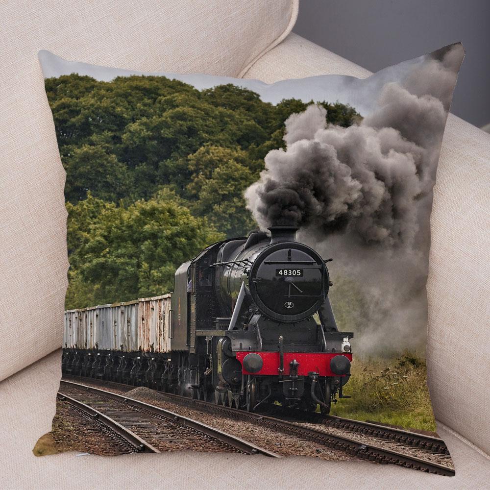 Pillowcase Vintage Style Steam Train Decor Retro Colorful Car Cushion Cover