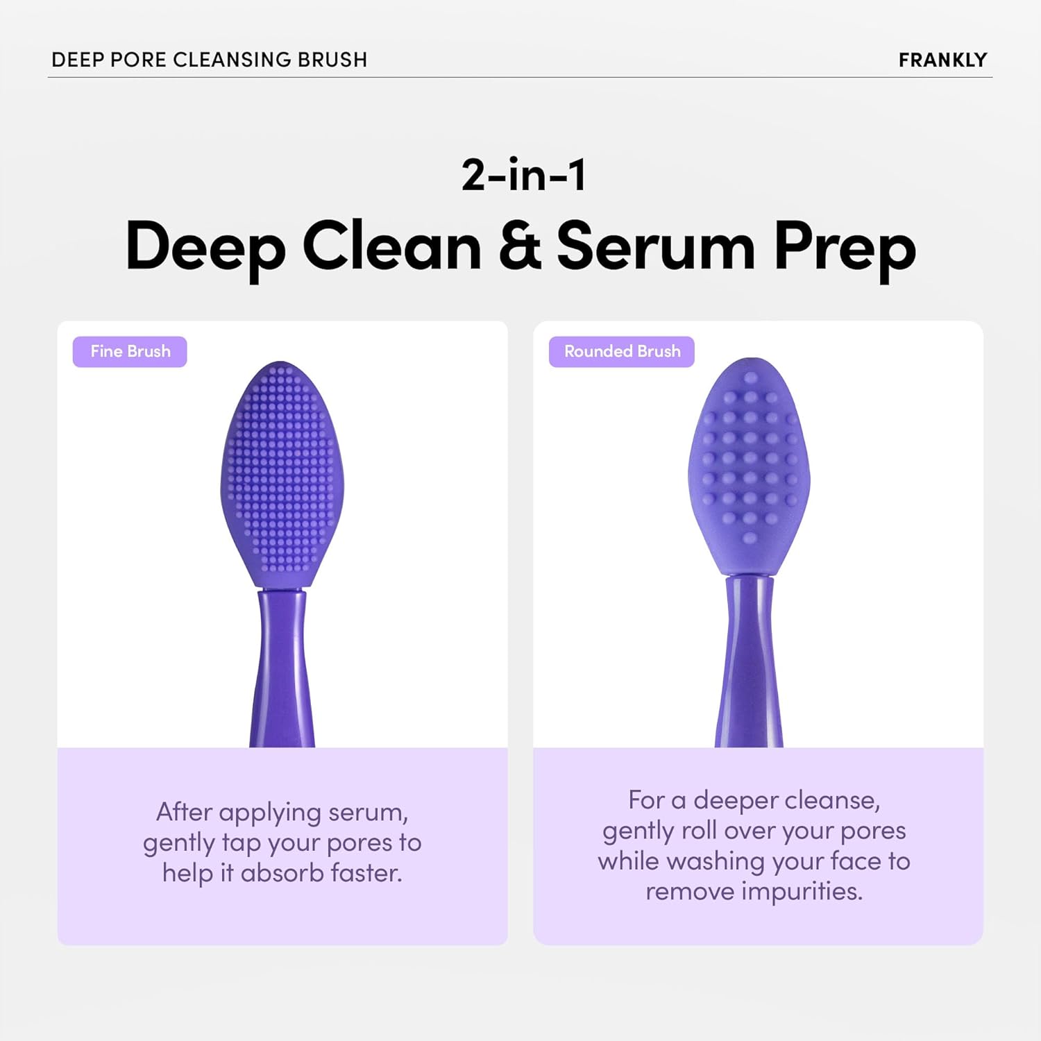 FRANKLY Pore Cleansing Silicone Face Brush | Gentle Facial Exfoliator & Blackhead Care | Deep Pore Cleanser & Massage Brush | Daily Skincare Tool for