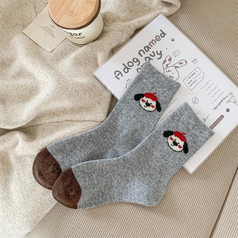 Socks Girls Cute Puppy Wool Socks Stacked Socks Girls Cartoon Thickened Warm Medium Socks Socks