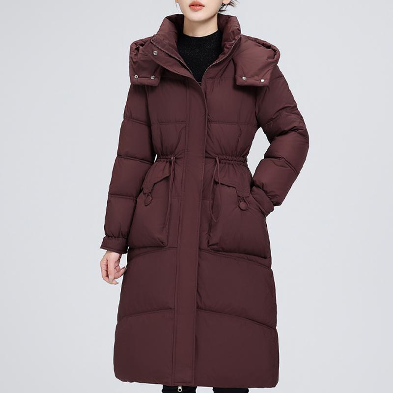 

Зимние длинные пальто для женщин больших размеров парки с капюшоном 2024 элегантные свободные толстые теплые верхние одежды женские куртки 4XL вино красного