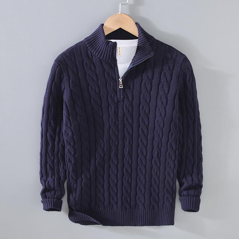 Autumn Winter Men Pullover Sweater Men's Stand Collar Half Zip Knit High Street