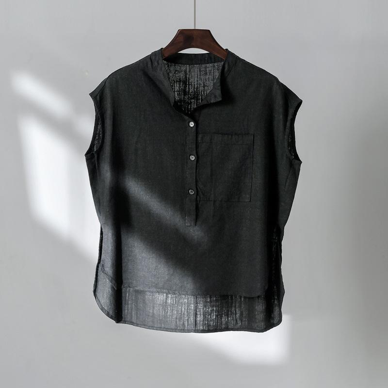 Summer Cotton  Linen Women's Artistic Loose Collar Linen Women's Short Sleeved Shirt T Shirt