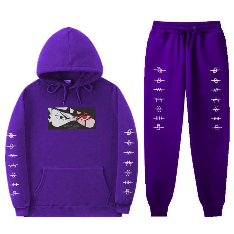 Naruto Kakashi Hooded Fleece Sweatshirt Set Unisex Casual Winter Outfit Long Sleeve Tracksuit
