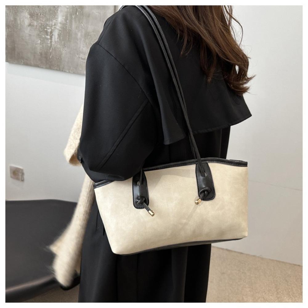 Y2K Trend Large Capacity Work Shoulder Bag Solid Color PU Leather Lady Handbags Simple Tote Bag Women Female