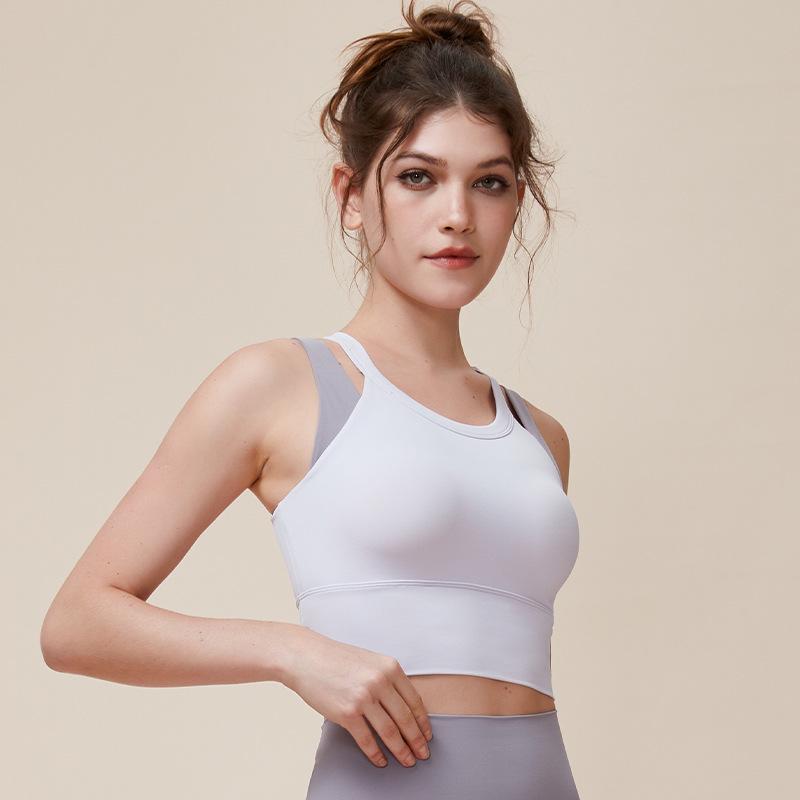 

Colorblock Sports Bra with Double Straps - Versatile, Slimming Faux Two-Piece Design S