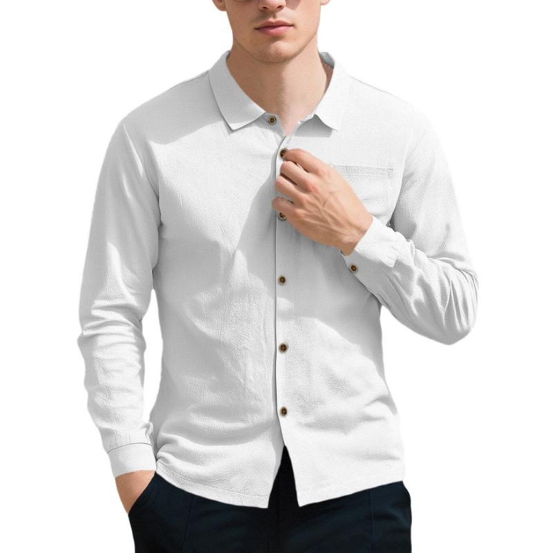 Men s White Textured Long Sleeve Shirt Single Chest Pocket Button Down Casual Top S белый