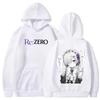 Re:Bluza z kapturem Zero Rem Bawełna Vintage Płukana Bluza z grafiką Unisex Oversize Pulower Długi rękaw Anime Streetwear Top Merch Prezent 2026 Gorąca Wyprzedaż