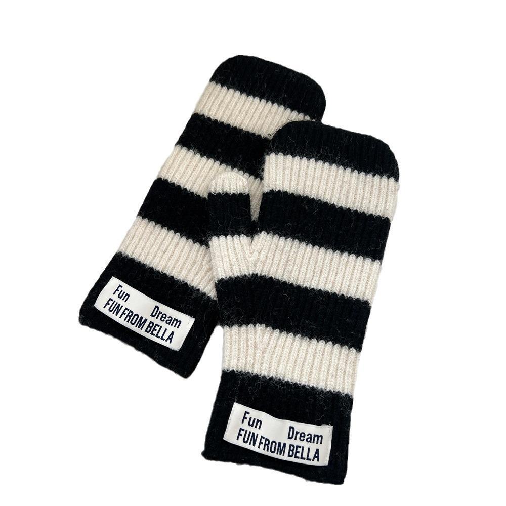 Winter Warme Gestreifte Fingerlose Wollhandschuhe für Frauen, Männer, Studenten und Paare