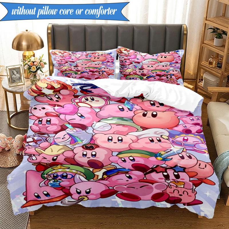 Rosa Pika Muster 3-teiliges K-Pop Musikgruppen Bettwäsche-Set, Ideal für Schlafzimmer, Wohnheim, Enthält Bettbezug und 2 Kissenbezüge, Fan-Geschenke