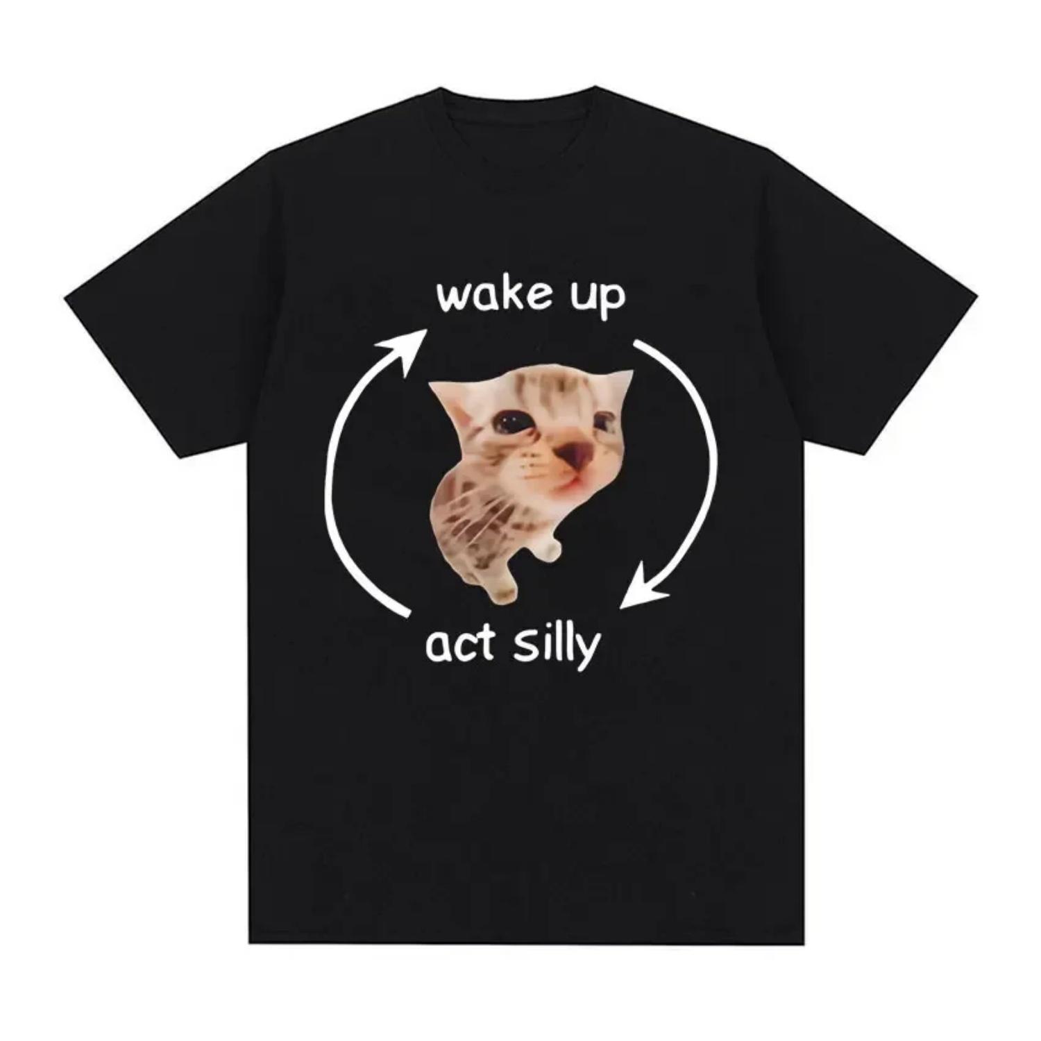 Wake Up Act Silly Meme Graphic T Shirt Funny Cute Cat Print Short Sleeve T-shirt Women Casual 100% Cotton Oversized T Shirts XXXXXL разноцветный