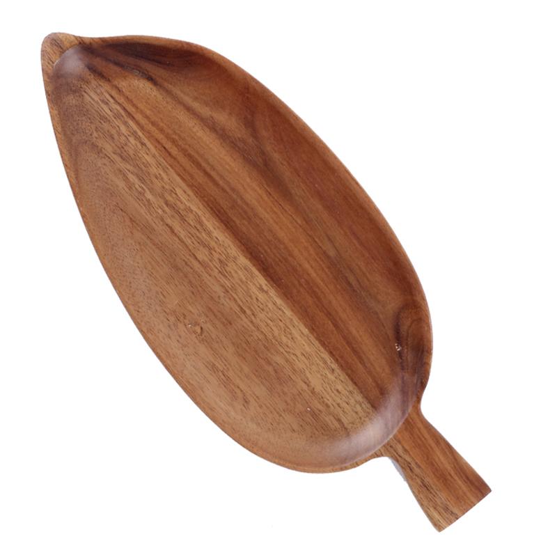1Pc Acacia Wood Plate Leaf Shape Wooden Dessert Bread Plate Large Fruit Cake Tray Food Serving Platter Wooden Utensils Tableware