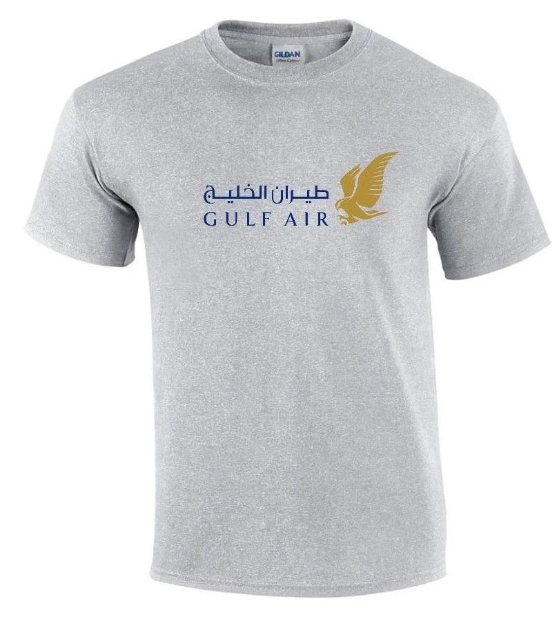 Gulf Air Gold Blue Logo Bahrain Airline Sport Gray Cotton T-Shirt XL