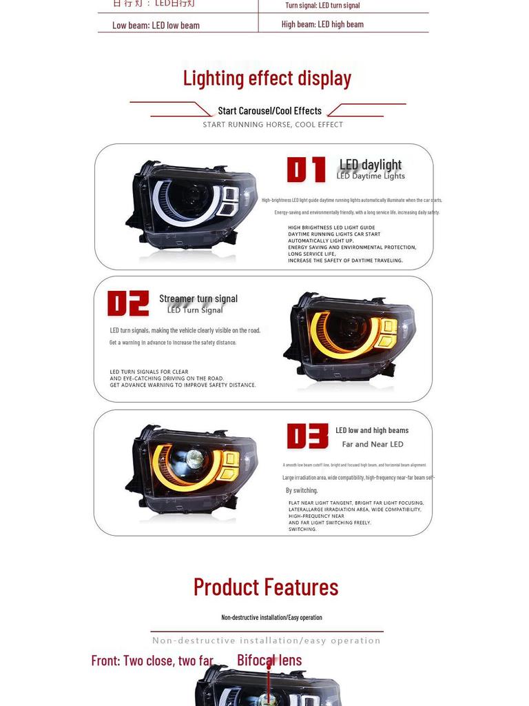 14-20 Toyota Tundra LED Projector Headlights with Defender Style DRL and Turn Signals