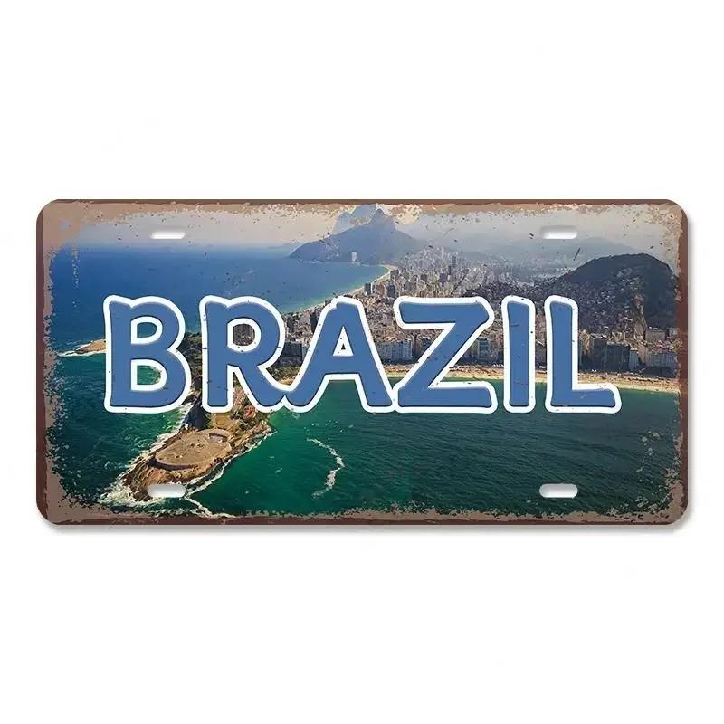 Vintage Metal Tin Signs Decors Country Capital City License Plate Retro America France Brazil Turkey Metal Posters Cafe Club Bar