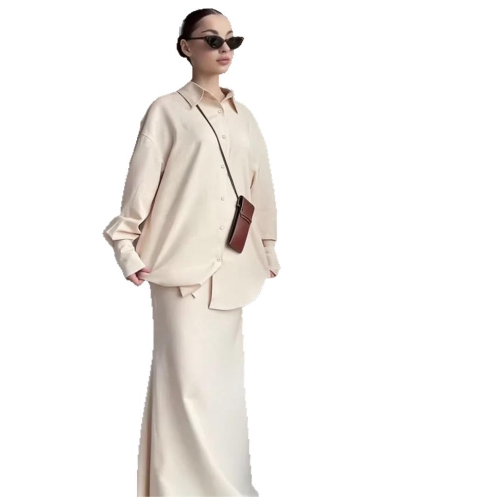 2026 spring and autumn cross-border European and American women's clothing long shirt top high waist fishtail drape skirt temperament
