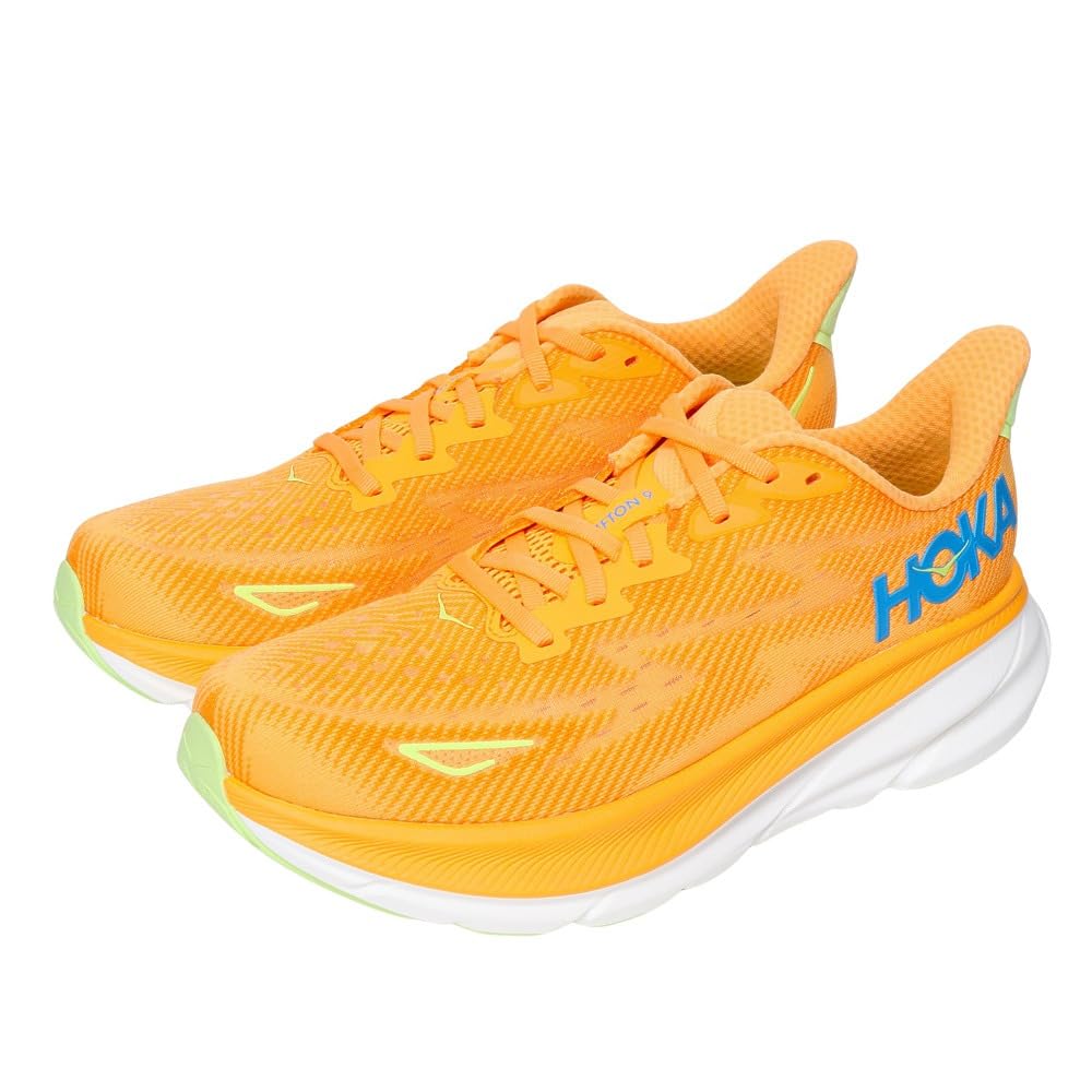 HOKA Clifton 9 Wide Running Orange Sneakers for and Walking Shoes, (1132210-SLRL), Jogging, Cushioning, (Orange/Size 28.5/Men's)