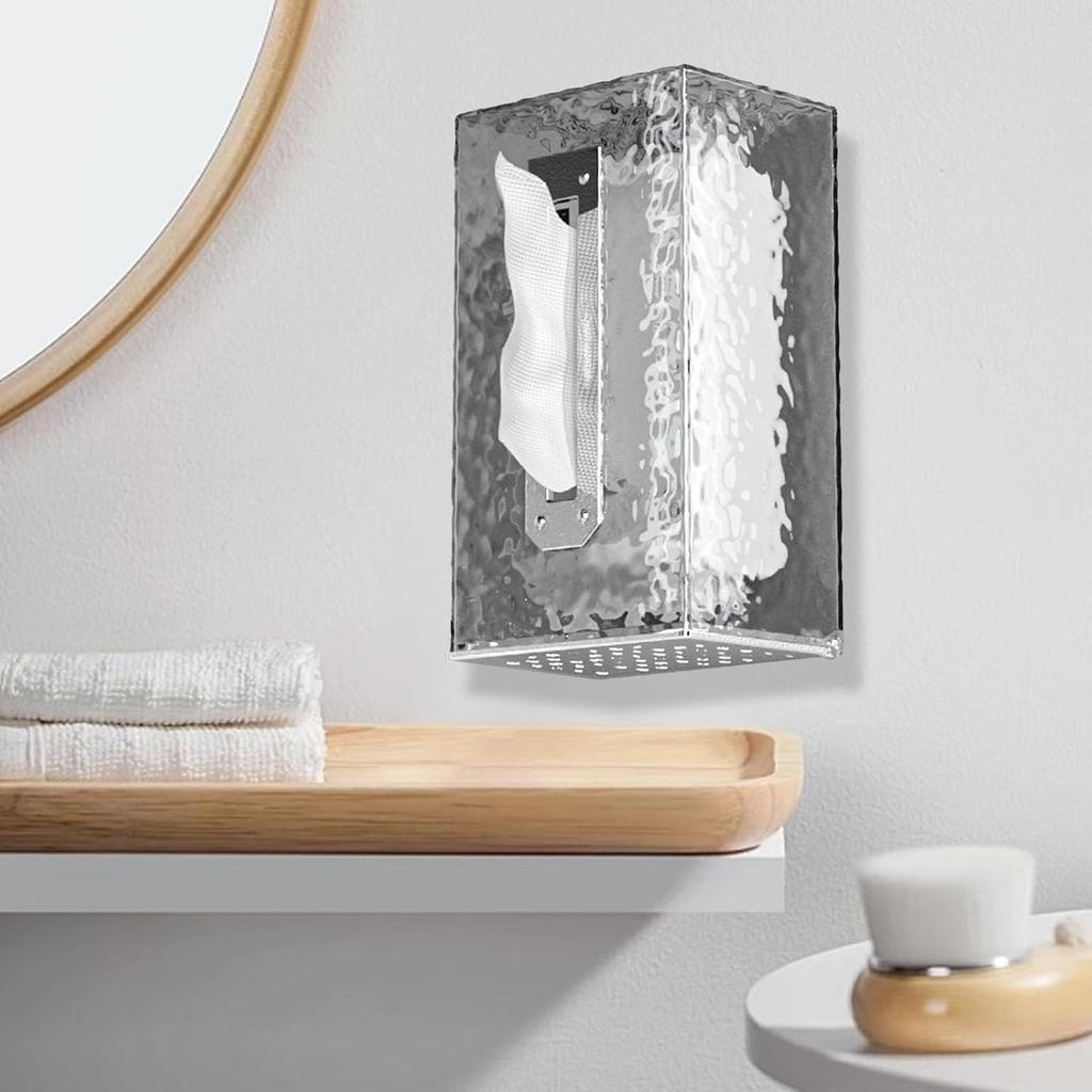 Tissue Box, Wall Mounted Tissue Box Cover Clear Plastic Napkin Holder Rectangular Facial Tissue Dispenser for Bathroom(Silver)