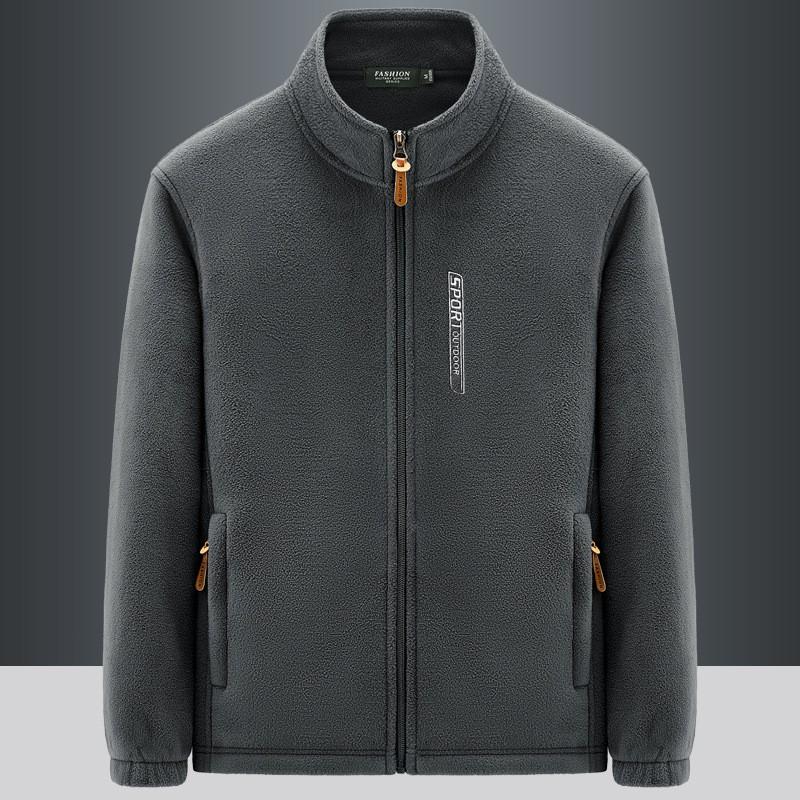 Mens Fleece Jacket Stand Collar Zip-Up Warm Outdoor Running Top Plus Size Winter Fall