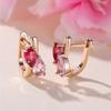 Charm Female Red Crystal Stone Cute Love Heart Hoop Earrings Gold Color Simple Wedding Jewelry For Women