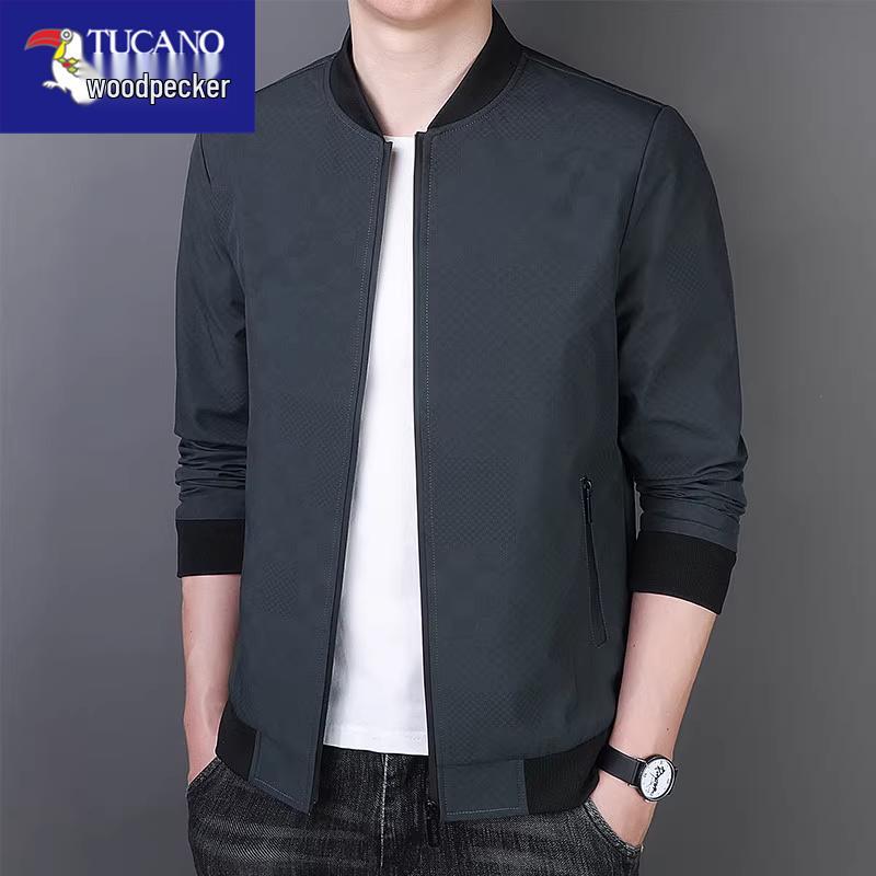 Men's Woodpecker Turn-Down Collar Jacket - Trendy Spring-Autumn Executive Coat, Versatile Business Wear for Dad.