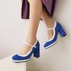 FOREADA Women Pumps Thick Super High Heels Round Toe Mary Janes Crystal Party Sexy Spring Autumn Shoes Rose-carmine Red Blue