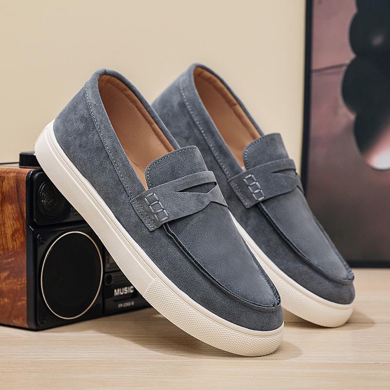Summer New Suede Men's Board Shoes Are Comfortable and Breathable, One-pedal Loafers, Hand-stitched Thick Soles, Versatile and Casual
