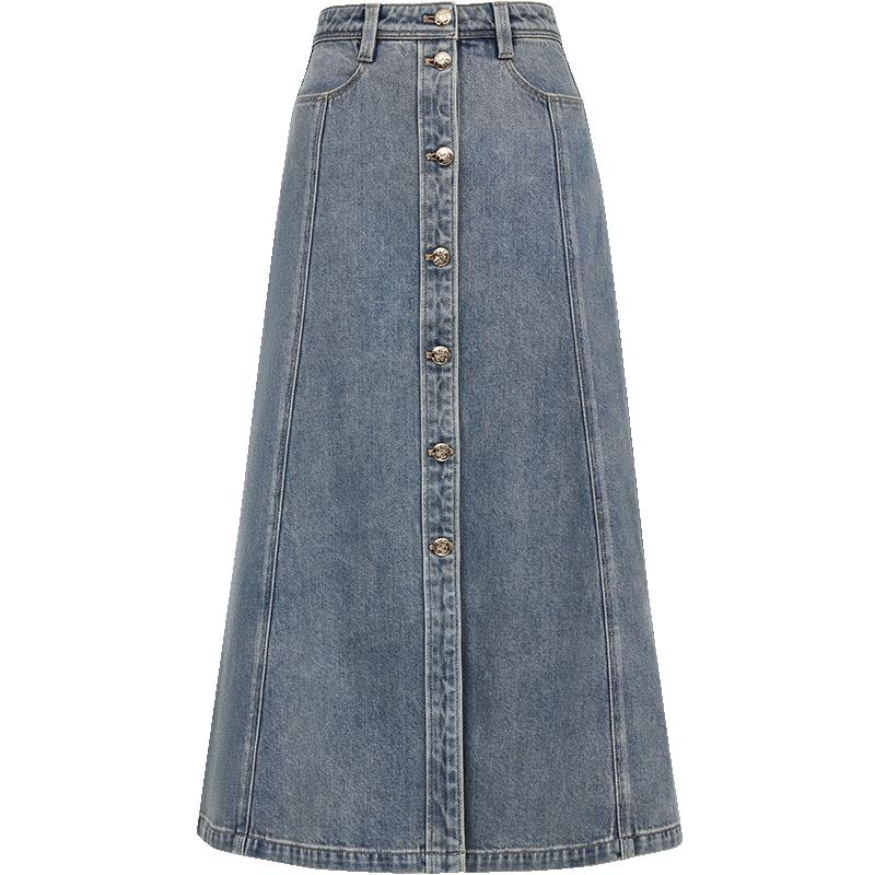 ONLY Women's High-Waist A-Line Denim Midi Skirt