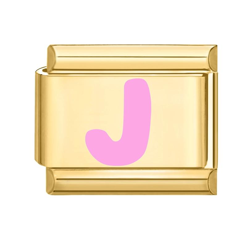 Vintage Y2K Pink 26 English Letters Gold Color Italian Charm Links Fit 9MM Bracelet Stainless Steel Making DIY Christmas Gifts
